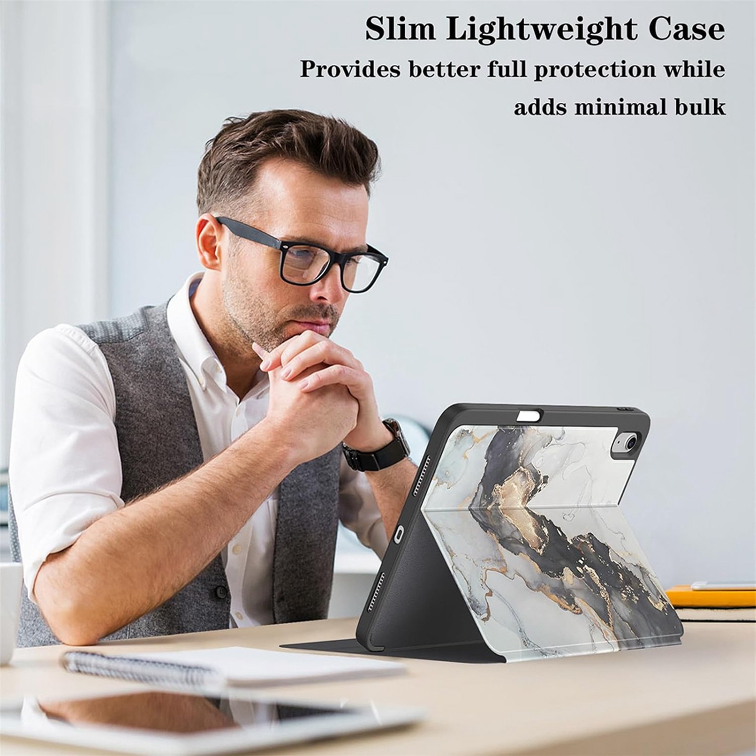 Husă de protecție DEISNGB pentru iPad 11 inch și 10, 9 inch, cu suport pentru stilou, gri, ultra-subțire