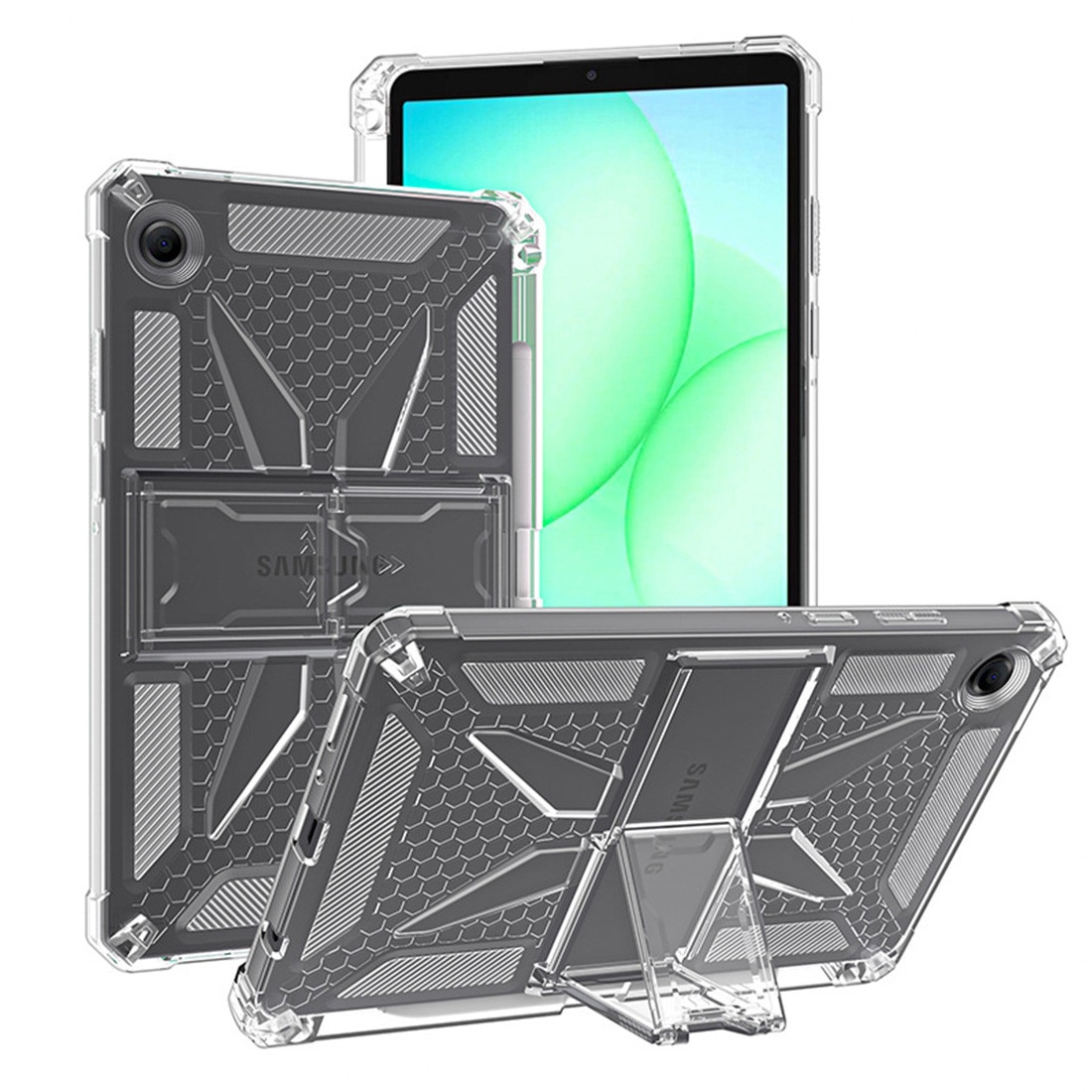 Husa de protectie Telefonultau, pentru Samsung Galaxy Tab A11, silicon transparent antishock cu colturi intarite, suport integrat, 8.7 inch