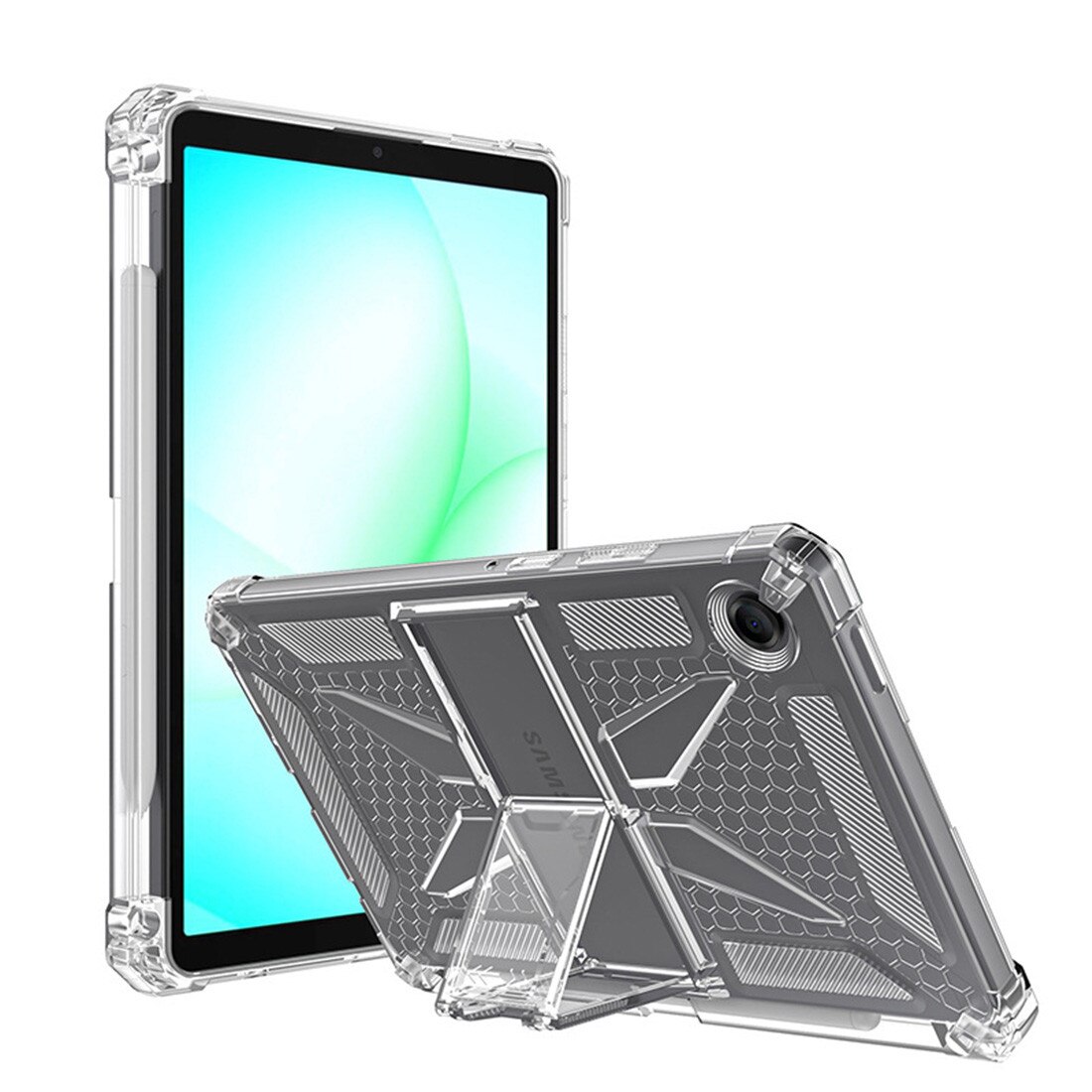 Husa de protectie Telefonultau, pentru Samsung Galaxy Tab A11, silicon transparent antishock cu colturi intarite, suport integrat, 8.7 inch