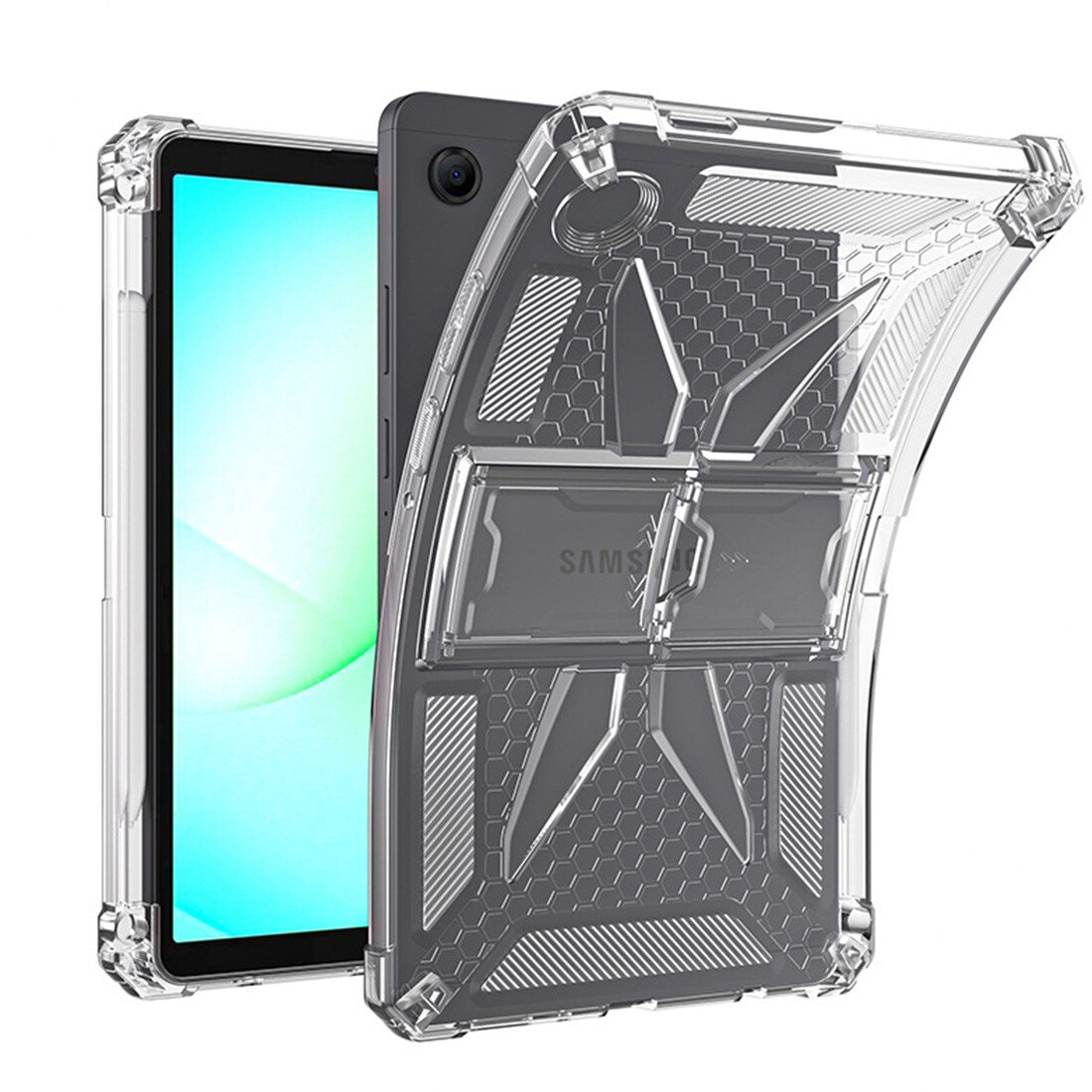 Husa de protectie Telefonultau, pentru Samsung Galaxy Tab A11, silicon transparent antishock cu colturi intarite, suport integrat, 8.7 inch