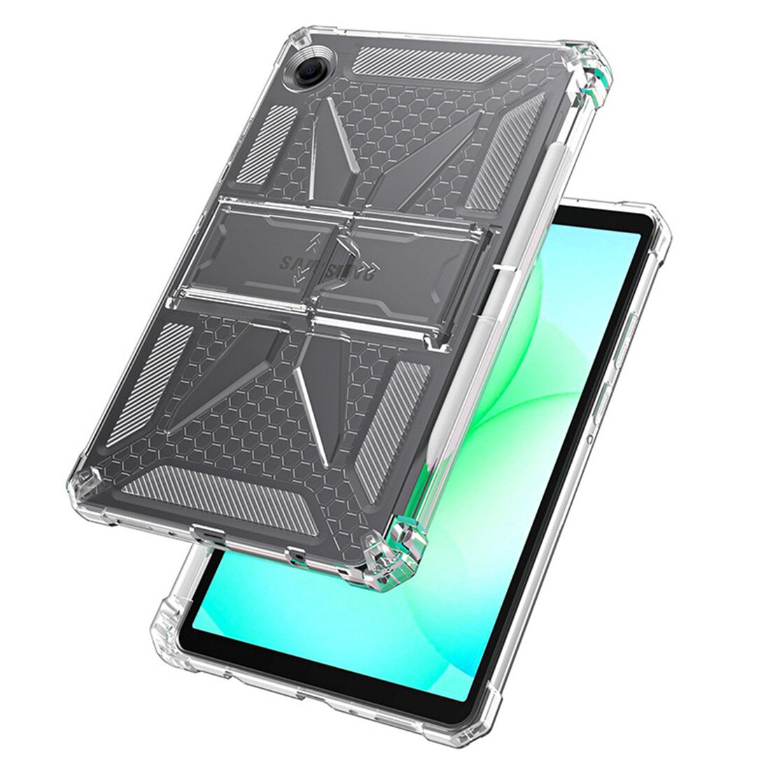 Husa de protectie Telefonultau, pentru Samsung Galaxy Tab A11, silicon transparent antishock cu colturi intarite, suport integrat, 8.7 inch