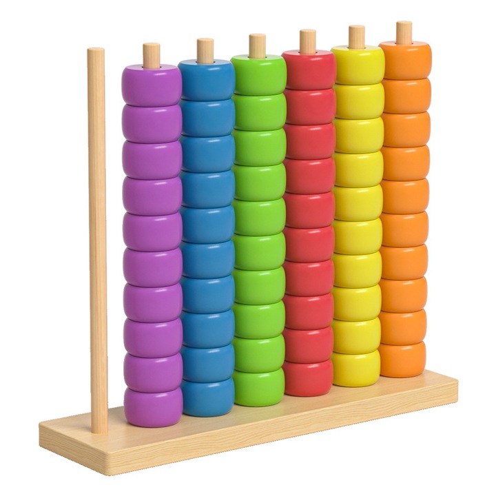 Joc educativ 3D patru la rand, jucarie din lemn multicolor, set pentru familie, logica si strategie