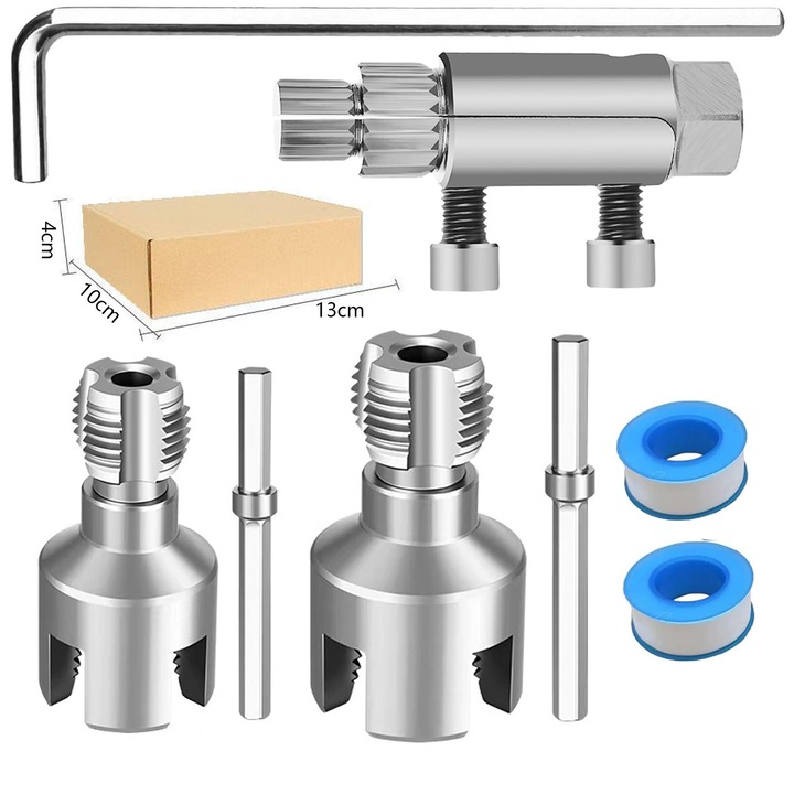 Set scule pentru filete de tevi din otel carbon cu extractor de suruburi rupte, 1/2" 3/4", accesorii incluse