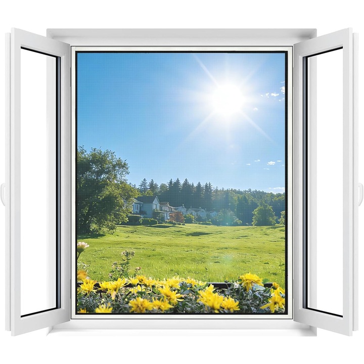 Set 3 plase anti-insecte pentru fereastra Apalus, 130 x 150 cm, decupabile, cu banda velcro, culoare alb