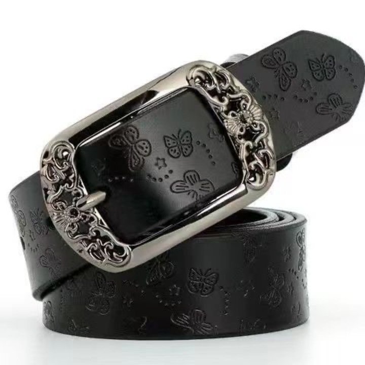 Vintage dombornyomott pillangós csatos öv, sokoldalú PU öv nőknek, 110