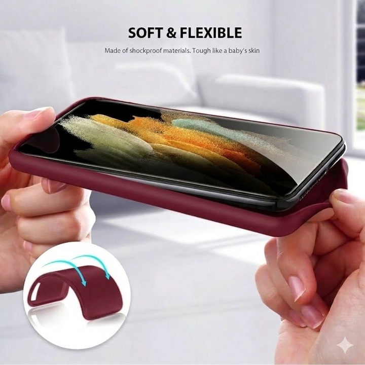 Силиконов защитен калъф за Samsung Galaxy S22 Ultra, прецизни изрези, стилен противоплъзгащ дизайн, висококачествени материали, виненочервен