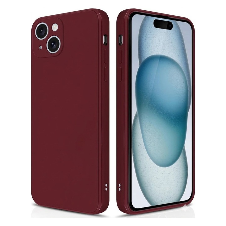 Husa Protectie din Silicon pentru Apple iPhone 15, Decupaje Precise, Stylish Anti-Slip Design, Materiale de Calitate Superioara, Visiniu