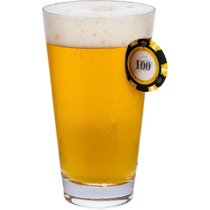 Pahar din sticla pentru bere cu jeton de poker - 465 ml