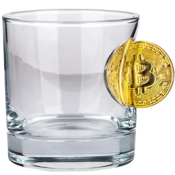 Pahar din sticla pentru whisky Bitcoin – 300 ml