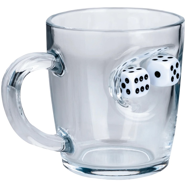 Cana din sticla pentru ceai & cafea cu zaruri - 340 ml