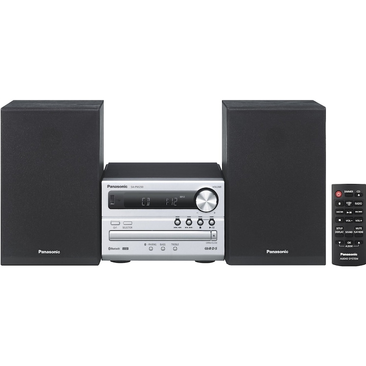 Panasonic SC-PM250EC-S audio Hi-Fi mikrorendszer, CD Player, Tuner FM, Bluetooth, USB, 20W, Fekete/Ezüstszürke