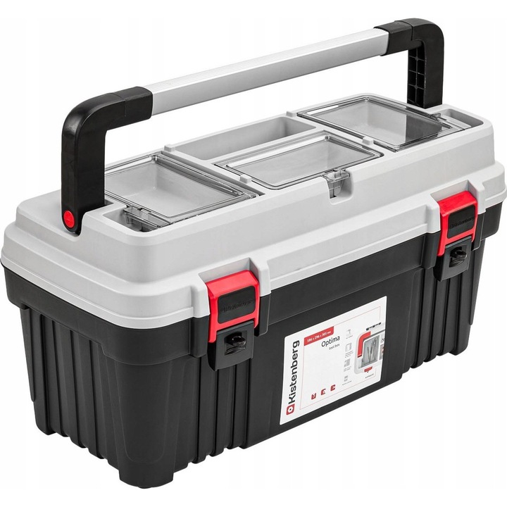 Prosperplast OPTIMA KOPA6030 szerszámosláda, 586x296x305mm, átlátszó, beépített rendszerezővel
