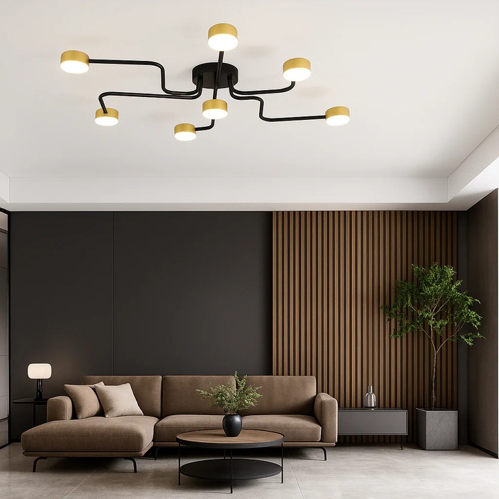 Lustra RFAN, Модел X80028-7, 7 X Цокъл GX53, Черен/Златист