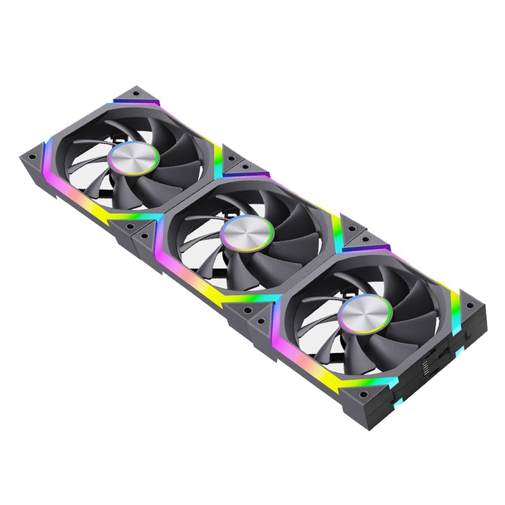 Ventilator PC, AFKSMILE, Set ventilatoare Fan Pack 3-in-1, Daisy-Chain, ARGB, 5V ARGB/PWM 4pin, Volum mare de aer si zgomot redus, Palele ventilatorului 800~180ORPM±10%, Pentru carcase, 360x120x25mm, ABS, Negru
