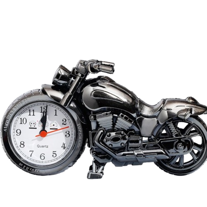 Ceas desteptator in forma de motocicleta, 23CM, decorativ pentru birou, set