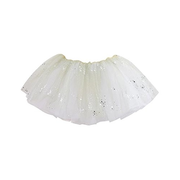 Fustă Tutu Alb cu 4 Straturi Tulle și Paiete, One Size, pentru Fete