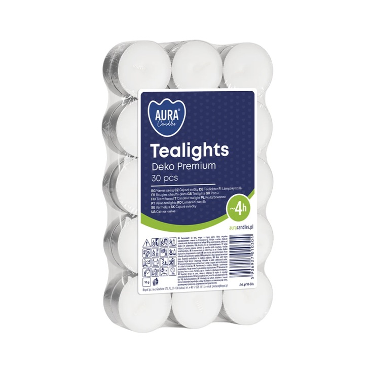 Чаени свещи 4ч 30 бр. бели насипни Aura