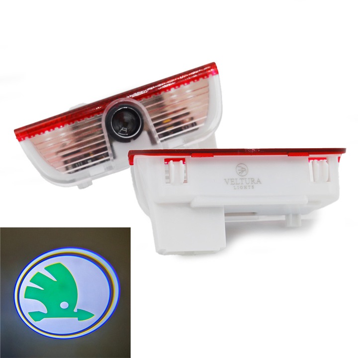 Set 2 Proiectoare Logo LED Veltura Premium pentru Portiere Skoda Superb 2009 – 2020 Yeti 2009-2017