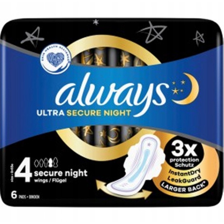 Always Ultra Secure Night Super Plus tamponok, 6 db, extra nedvszívó, szárnyas