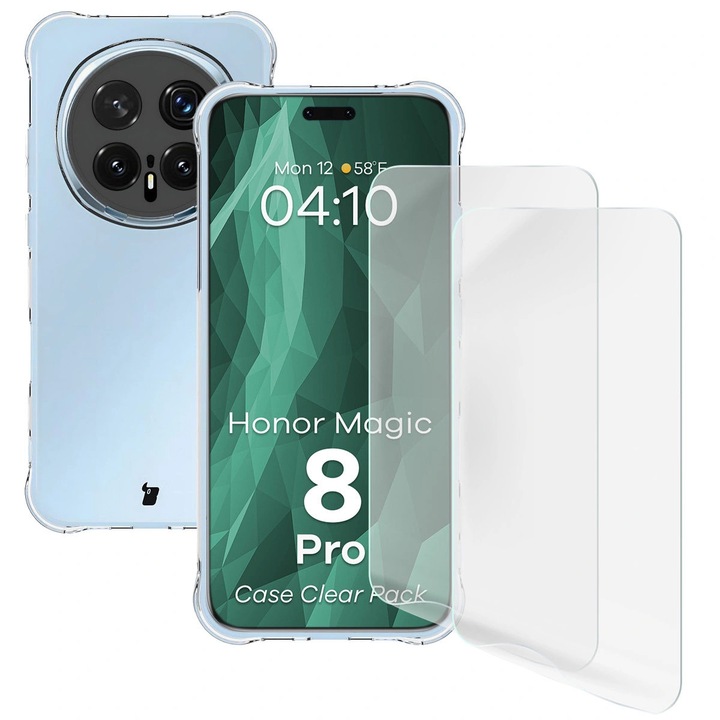 Комплект Калъф + 2 Защитно фолио, Bizon Case Clear Pack за Honor Magic8 Pro, Прозрачен