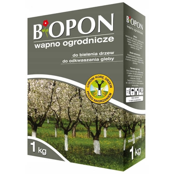 Wapno pentru bielenie pomi, BROS, 1kg, protectie impotriva inghetului, imbunatatirea pH-ului solului