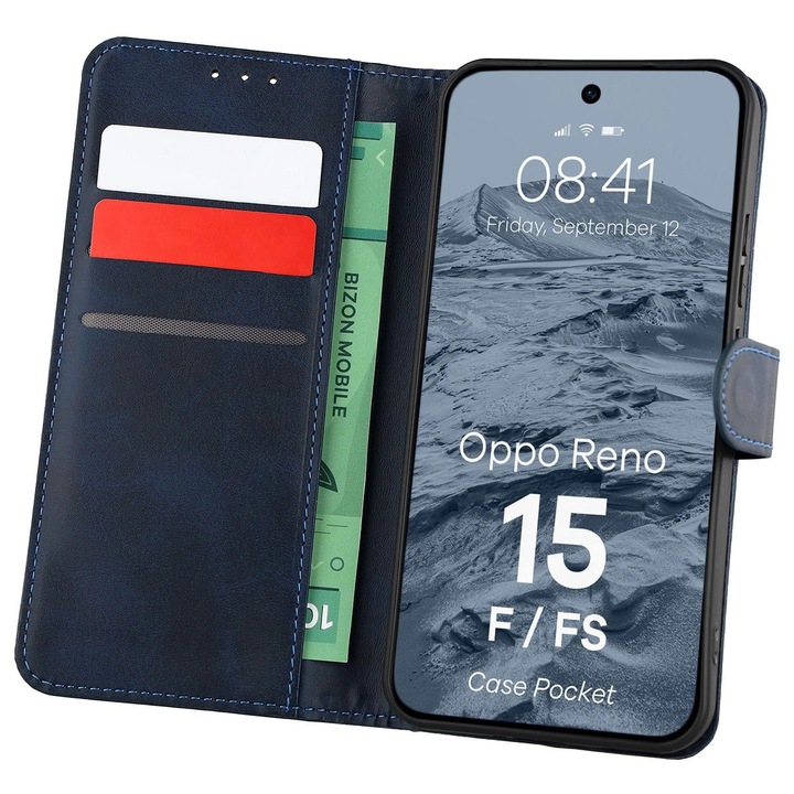 Калъф, Bizon Case Pocket за Oppo Reno 15 F / FS, Тъмно Синьо