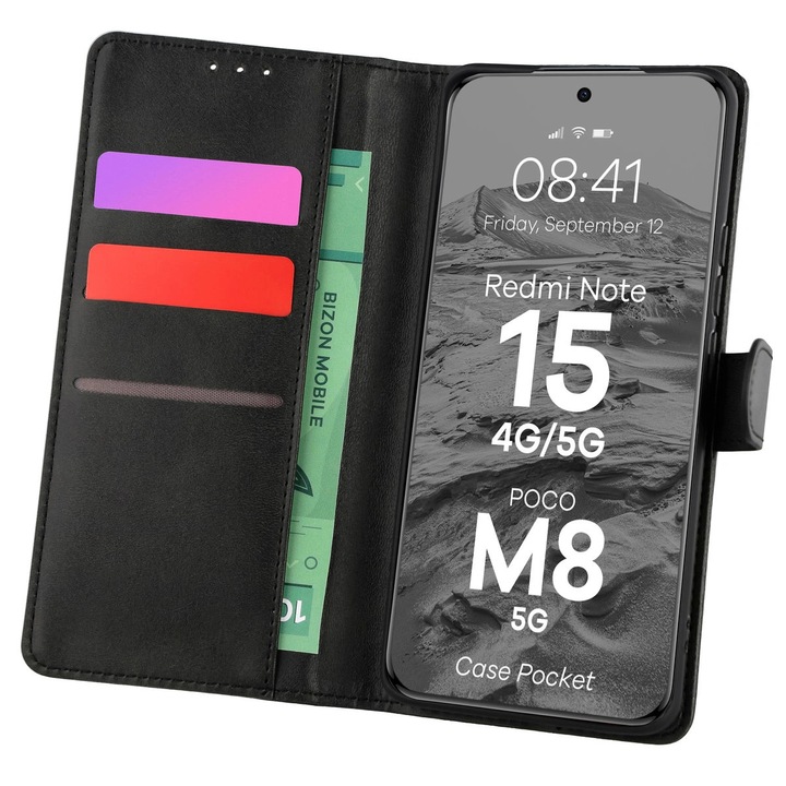 Калъф, Bizon Case Pocket за Xiaomi Redmi Note 15 4G/5G / POCO M8 5G, Черни