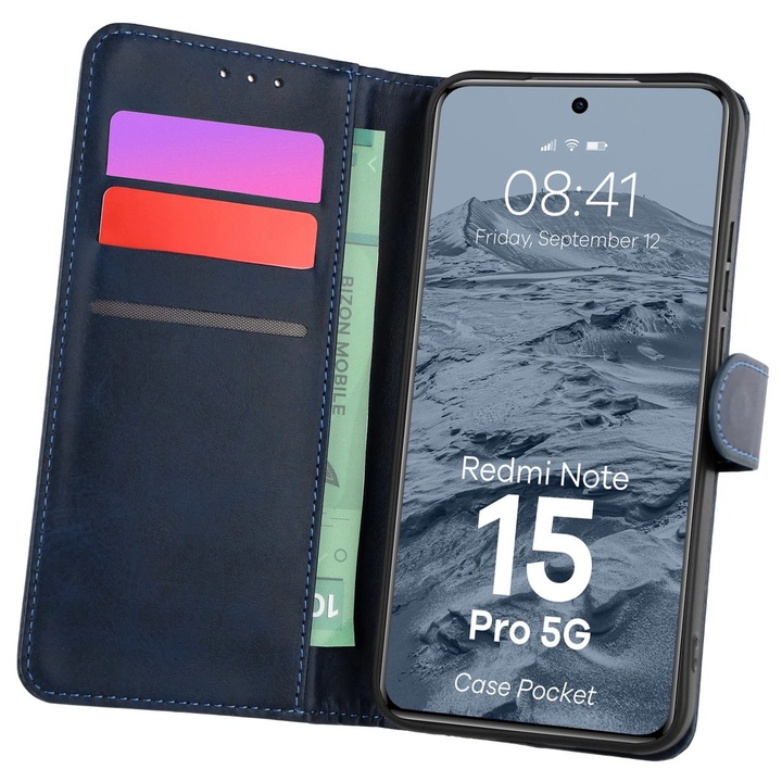 Калъф, Bizon Case Pocket за Xiaomi Redmi Note 15 Pro 5G, Тъмно Синьо