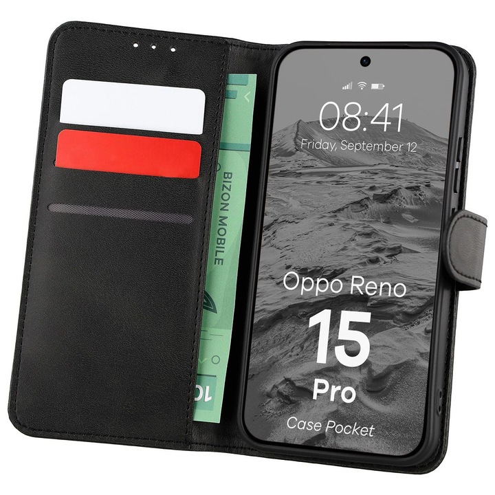 Калъф, Bizon Case Pocket за Oppo Reno15 Pro, Черни