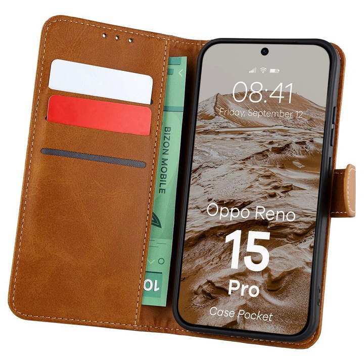 Калъф, Bizon Case Pocket за Oppo Reno15 Pro, Кафяви