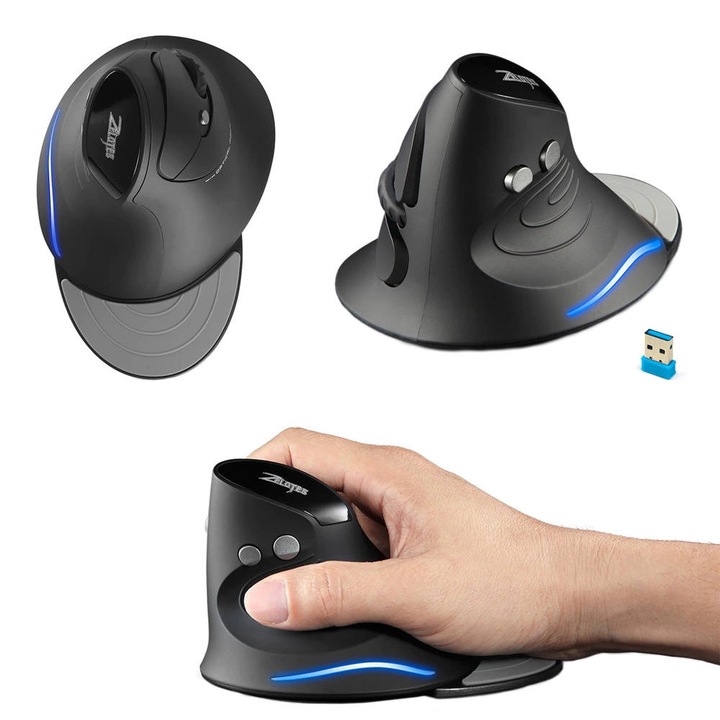 Вертикална мишка Strado F-17, ергономична, резолюция 1000-1600-2400 DPI, черна, 13.4x9.6x8.3см