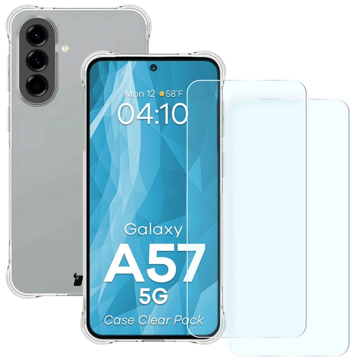 Комплект Калъф + 2 Стъклен протектор, Bizon Case Clear Pack за Samsung Galaxy A57 5G, Прозрачен