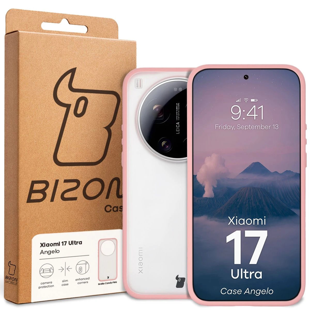 Husa, Bizon Case Angelo pentru Xiaomi 17 Ultra, Semi-Transparent Cu Rama Roz Deschis