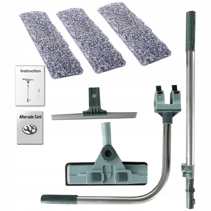 Stergatoare geam Strado, telescopica, 69-145cm, cap din cauciuc, set cu laveta din microfibra