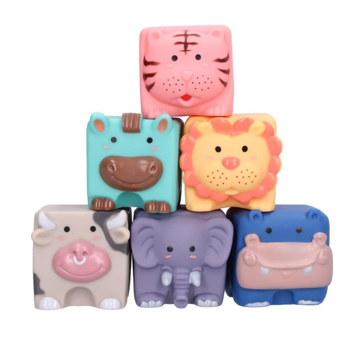 Set cuburi din silicon PSC, multicolor, 6 piese, pentru dezvoltarea motorie, pentru bebeluși 6-12 luni