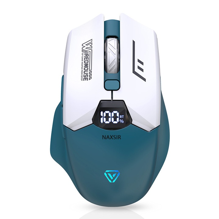 Mouse wireless NAXSIR cu 6 Butoane, Conexiune Bluetooth, 2.4GHz, lumini RGB, Ecran digital, DPI 3200, Mouse silentios, gaming, Albastru