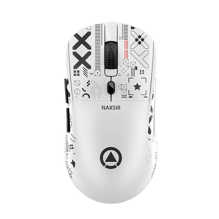 Mouse wireless NAXSIR cu 6 Butoane, Trei moduri, conexiune prin cablu, Bluetooth si wireless 2.4G, lumini RGB, DPI 3600, mouse de gaming, alb