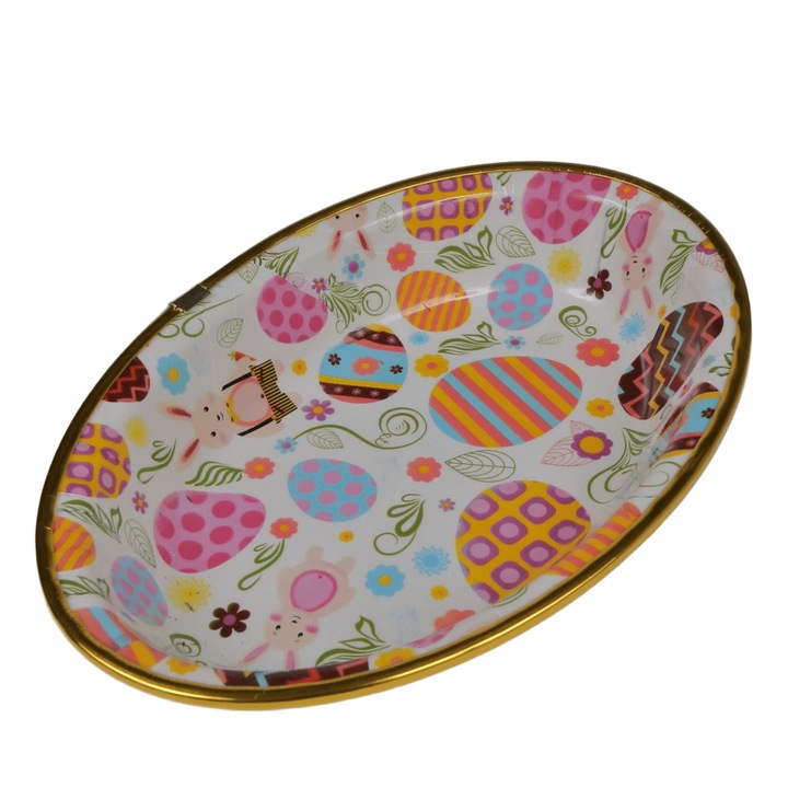 Platou Decorativ de Paste, Forma Ovala, Model Oua Colorate, Plastic Rezistent, 25 x 17 x 4 cm