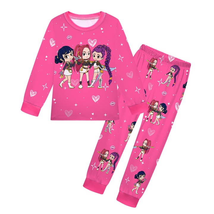 Pijama copii KPOP Witcher Girls, maneca lunga, desene animate, multicolor, material de calitate