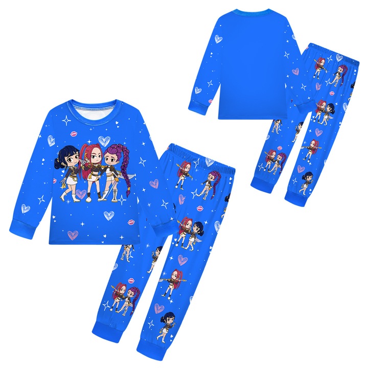 Pijama copii, KPOP Witcher, maneca lunga, albastru, imbracaminte de casa cu desene animate
