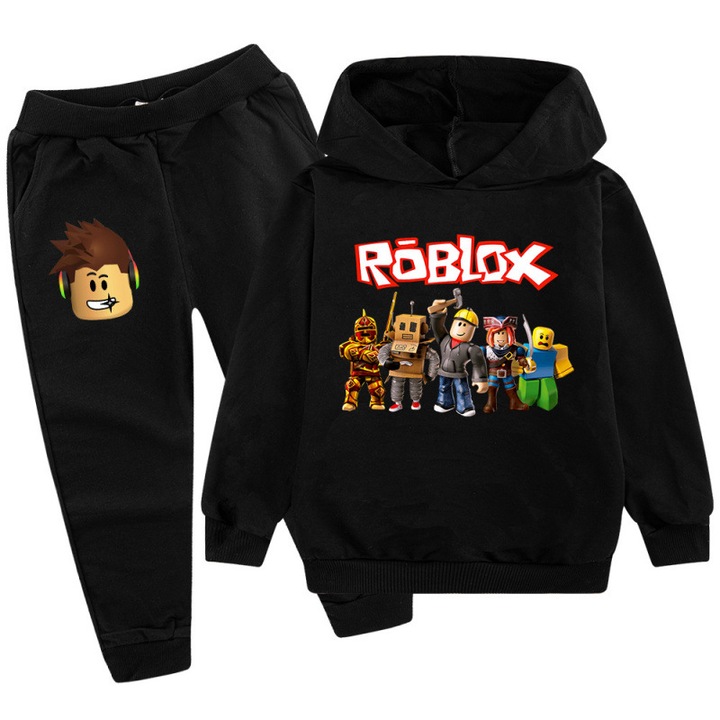Set hanorac si bluza cu pantaloni, imprimeu desene animate Roblox, negru, pentru baieti