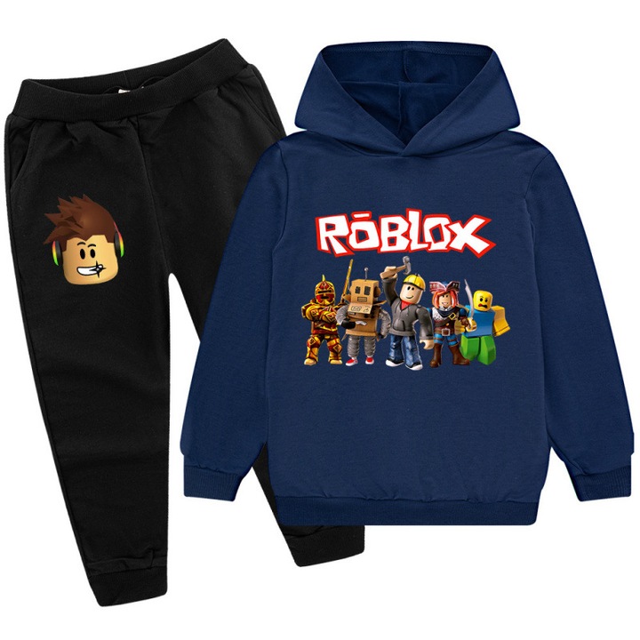 Set hanorac si bluza de trening cu pantaloni, imprimeu desene animate Roblox, bleumarin si negru, pentru baieti