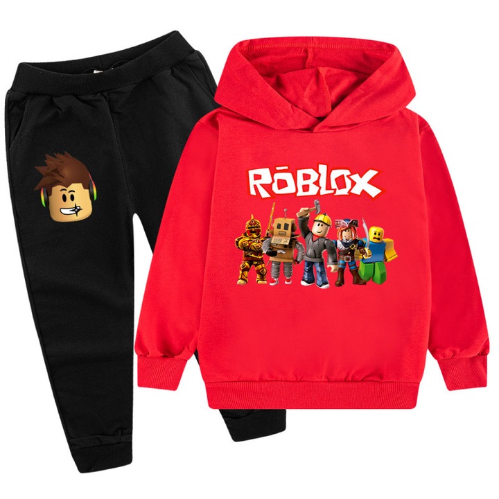 Set hanorac si bluza cu pantaloni, imprimeu de desene animate Roblox, rosu/negru, pentru baieti