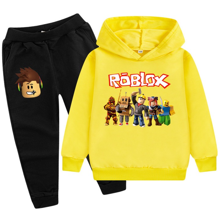 Set copii hanorac + pantaloni, imprimeu de desene animate Roblox, galben, negru