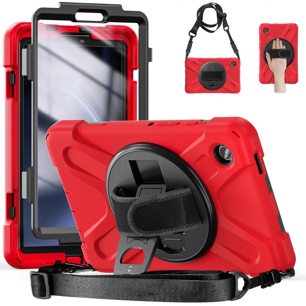 Husa tablete Strado Shockproof pentru Galaxy Tab A9 8.7 2023, rosie, cu suport reglabil