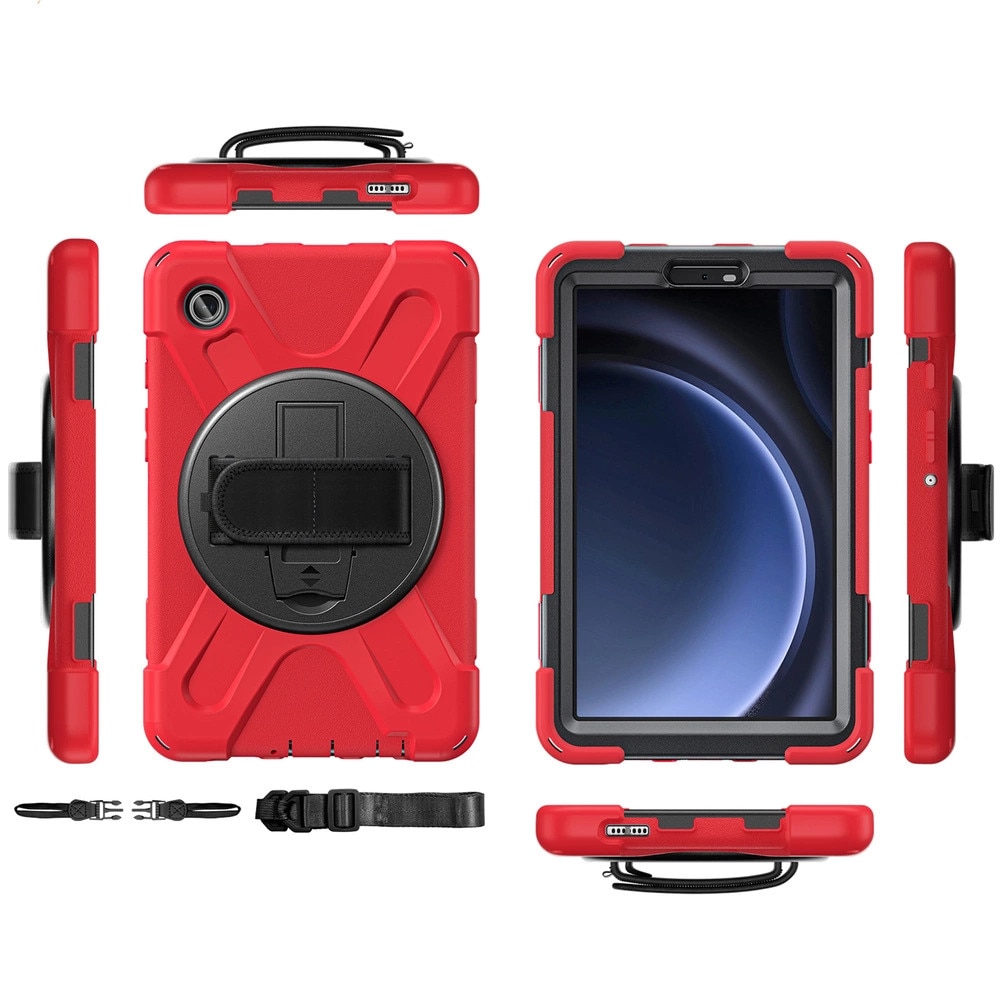Husa tablete Strado Shockproof pentru Galaxy Tab A9 8.7 2023, rosie, cu suport reglabil