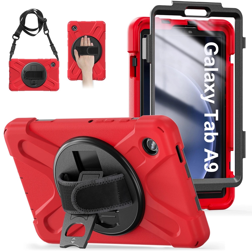 Husa tablete Strado Shockproof pentru Galaxy Tab A9 8.7 2023, rosie, cu suport reglabil