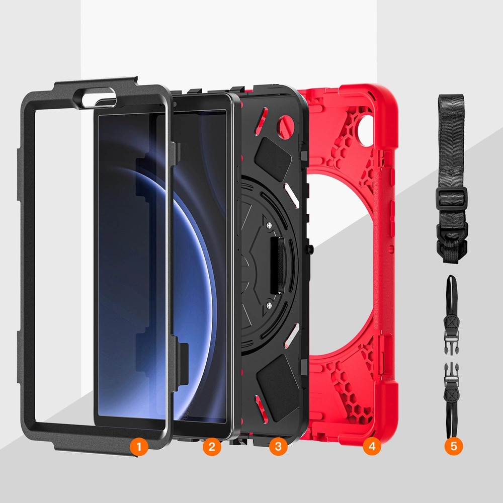 Husa tablete Strado Shockproof pentru Galaxy Tab A9 8.7 2023, rosie, cu suport reglabil