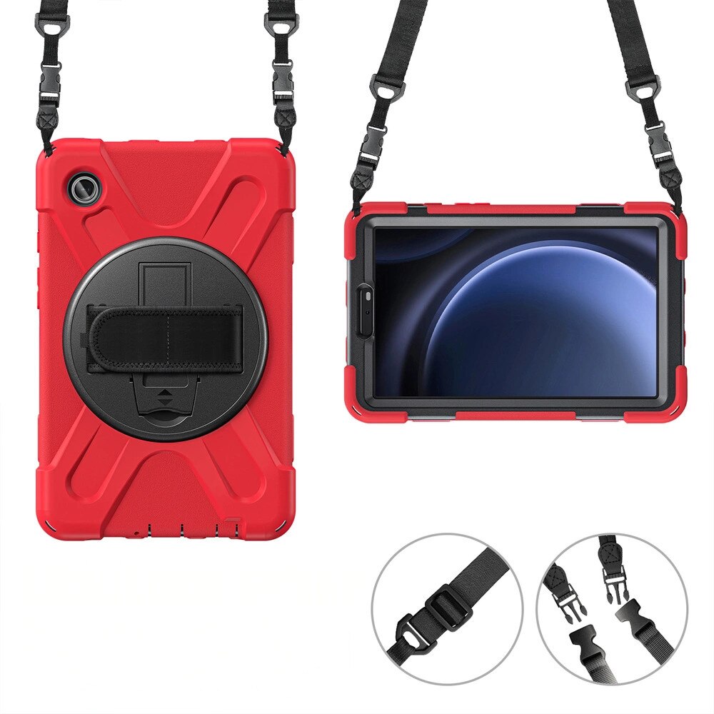 Husa tablete Strado Shockproof pentru Galaxy Tab A9 8.7 2023, rosie, cu suport reglabil