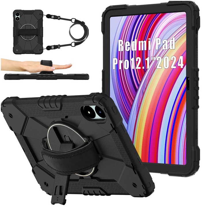Husa de protectie Strado pentru Xiaomi Redmi Pad Pro 12.1" (2024) cu suport reglabil, neagra